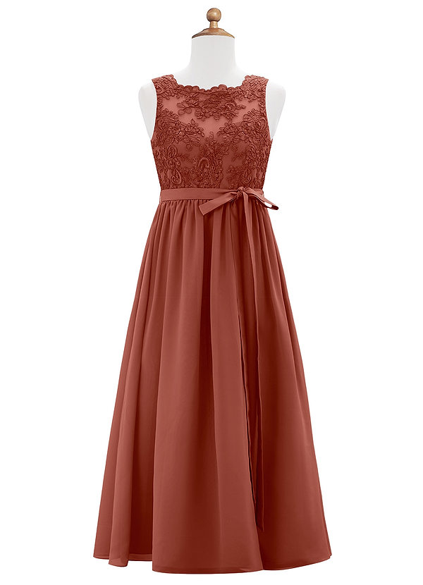 Azazie Elly Junior Auburn A-Line Lace Chiffon Dress image1