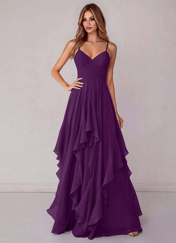Azazie Zaina Bridesmaid Dresses Grape A-Line Chiffon Dress image1
