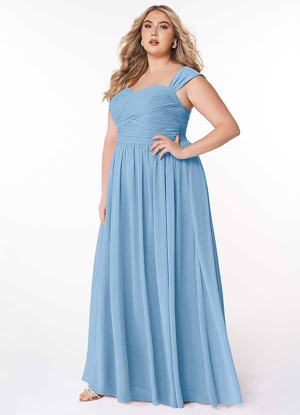 Azazie Zapheira Bruidsmeisjes Jurken Jurk van Chiffon met A-Lijn Ruches Poederblauw image1