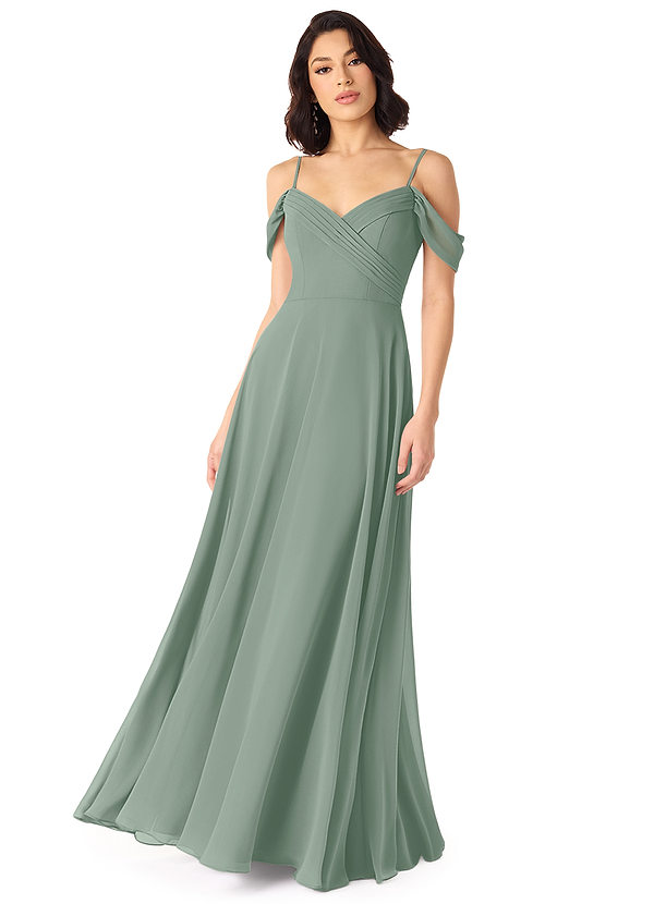 Azazie Tancie Bridesmaid Dresses Silver Sage A-Line Off the Shoulder Chiffon Convertible Dress image1