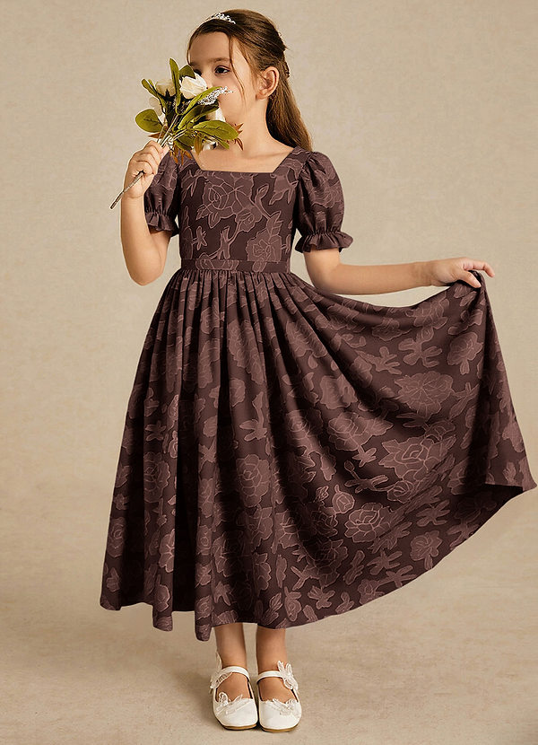 Azazie Joss Flower Girl Dresses Ganache A-Line with Sleeves Floral Burnout Dress image1