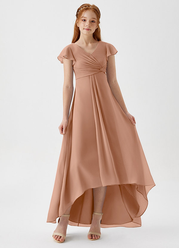 Azazie Breanne Junior Champagne Rose A-Line Chiffon Dress image1