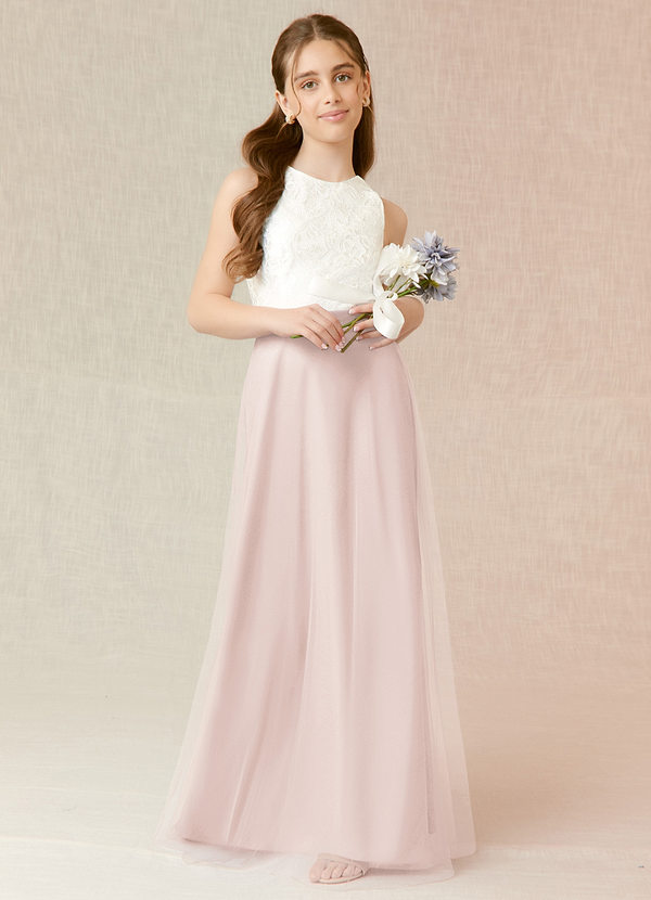 Azazie Albertine Junior Rose Petal A-Line Lace Chiffon Dress image1
