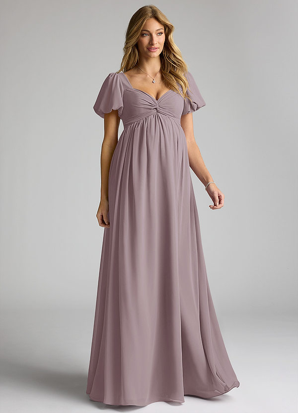 Azazie Madisynn Maternity Bridesmaid Dresses Bow Chiffon Floor-Length Dress image1