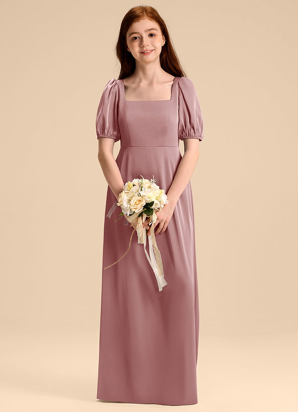 Azazie Briar Junior Robe Trapèze en Satin extensible Arc Rose Poussiéreuse image1