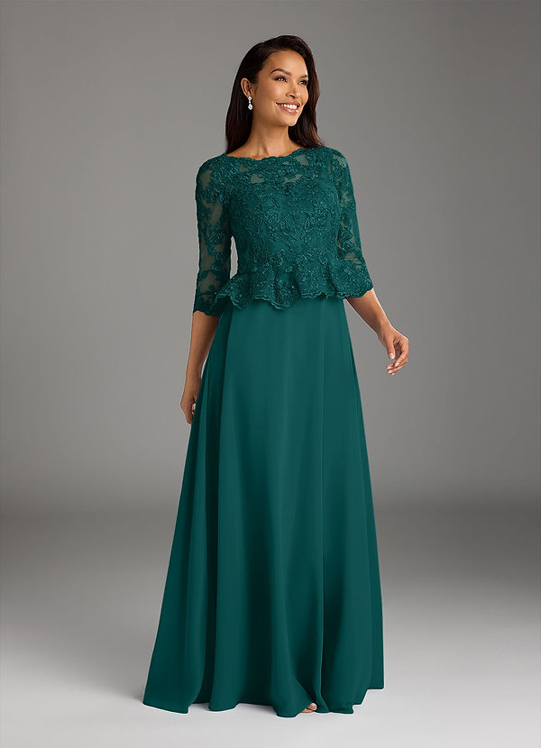 Azazie Averie Mother of the Brides Dresses Peacock A-Line Boatneck Sequins Chiffon Dress image1