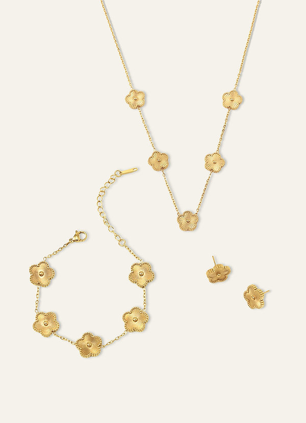 front 18K Gold Plated Stainless Steel Five-Leaf Clover Charm Jewelry Set