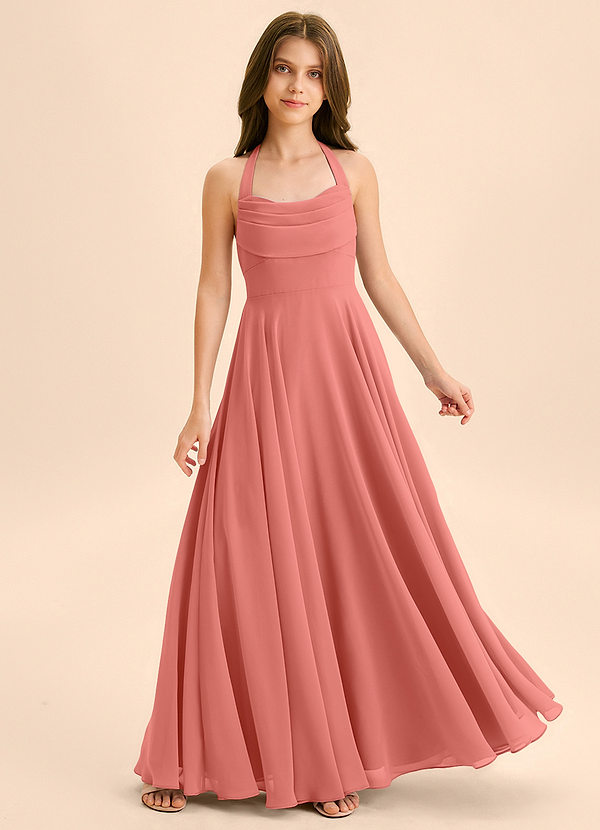 Azazie Kady Junior Salmon Pink A-Line Sweetheart Neckline Chiffon Dress image1