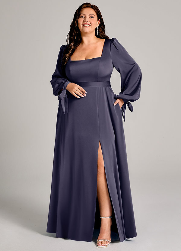 Azazie Leonia Bridesmaid Dresses Stormy A-Line Long Sleeve Stretch Satin Dress image1