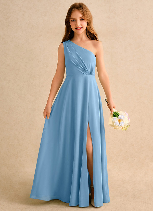 Azazie Puddles Girls Formal Klänningar för brudeflicka Klä A-Line i Chiffong Ena axeln image1