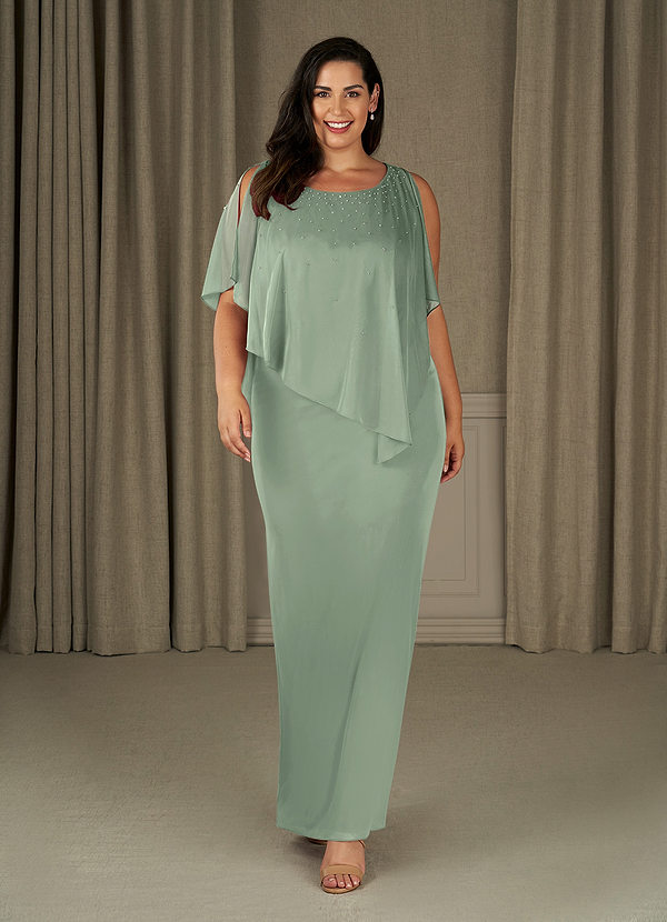 Azazie Aspyn Robe Mère de la Mariée & du Marié Robe Fourreau en Maille Perlé Vert Sauge image1