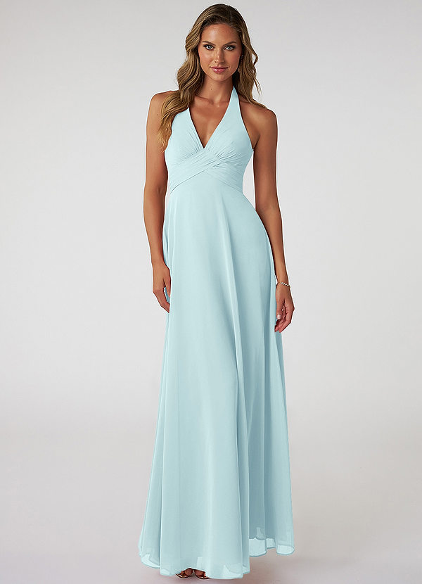 Azazie Tessie Bridesmaid Dresses Sea Glass A-Line V-Neck Pleated Chiffon Dress image1