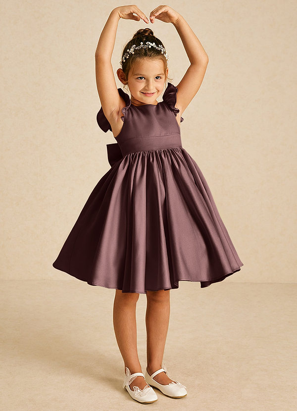 Azazie Tootsie Robes de Fillette d'Honneur Robe Trapèze en Mat Satiné Arc Expresso image1