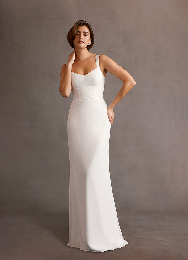 Azazie Violette Wedding Dresses Diamond White Sheath V-Neck Chiffon Dress image1