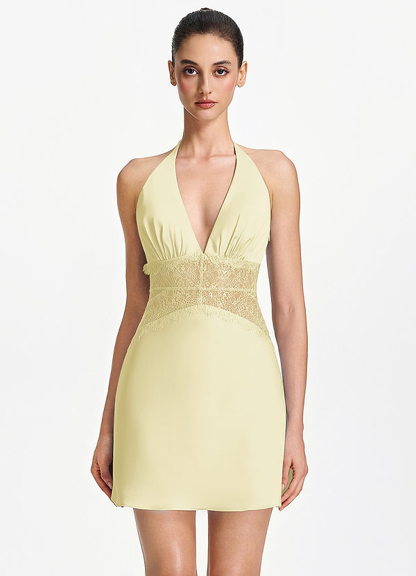 Dorotheiana Lemon Sorbet Lace Satin Open Back Mini Dress image1