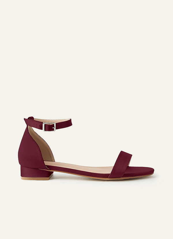 front Matching Color Matte Satin Single Strap Ankle Buckle Block Flat Sandals