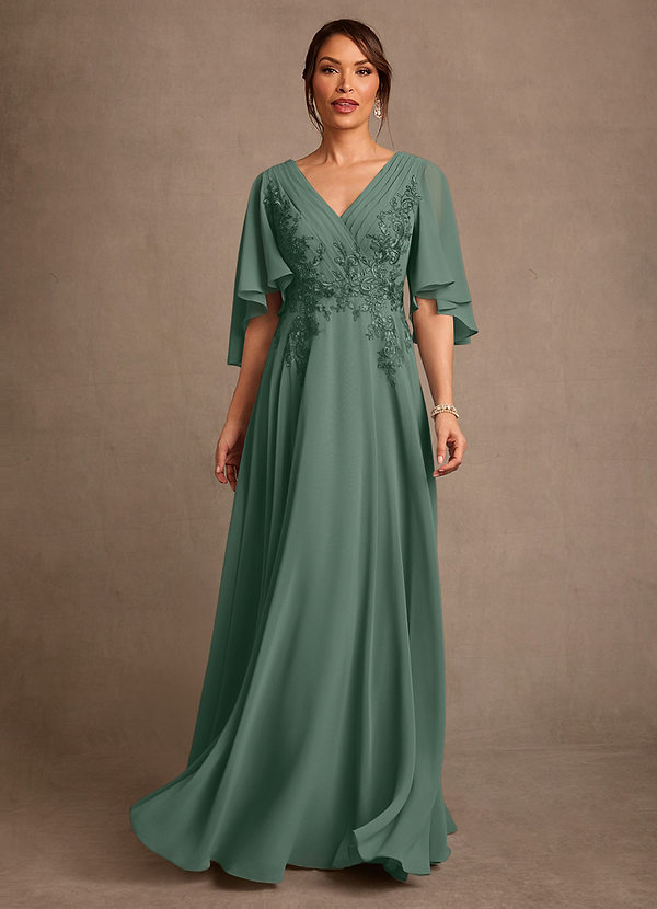 Azazie Tilda Mother of the Bride Dresses Eucalyptus A-Line Lace Chiffon Dress image1