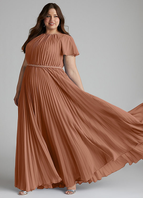 Azazie Kara Schlichte Brautjungfernkleider A-Linie Plissee Chiffon Bodenlänge Kleid image1