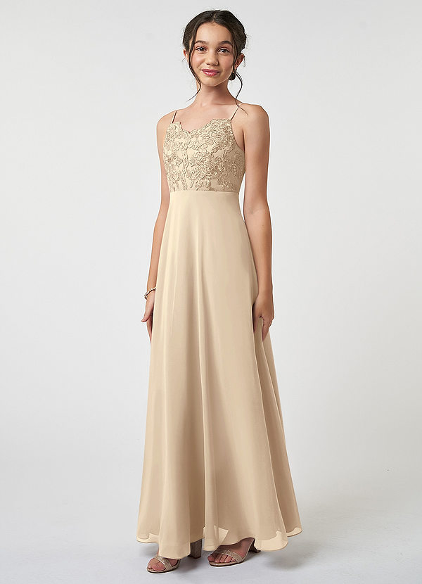 Azazie Sonya Junior Robe Trapèze en Mousseline de soie Dentelle Champagne image1