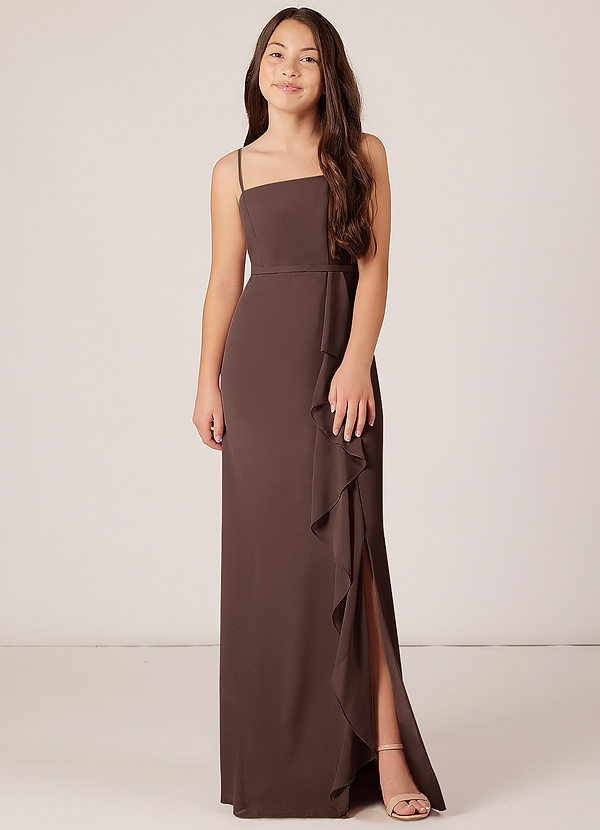 Azazie Kaylee Junior Ganache A-Line with Belt Chiffon Dress image1