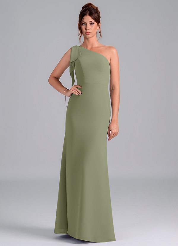 Azazie Rinna Bridesmaid Dresses Pistachio Mermaid One Shoulder Chiffon Dress image1