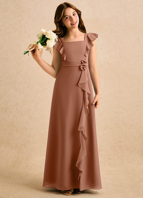 Azazie Soso Girls Formal Sukienki dla dziewczynek sypiących kwiaty Linia A Pofałdowany Szyfon Długość podłogi Sukienka image1