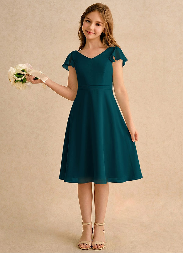 Azazie Narin Girls Formal Blomsterpigekjoler A-Line med ærmer Chiffon Knælængde Kjole image1