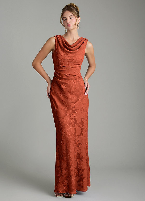 Azazie Kieryn Bridesmaid Dresses Auburn Mermaid Pleated Floral Burnout Dress image1