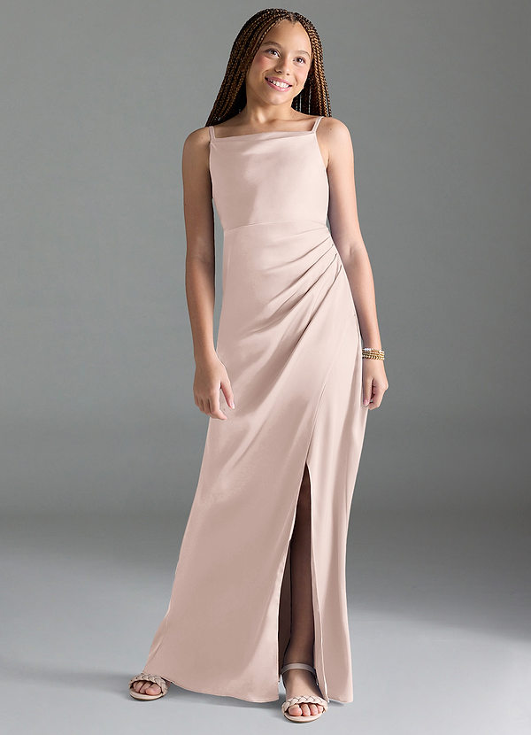 Azazie Leonis Junior A-Linie Plissee Stretch-Satin Kleid Zartrosa image1