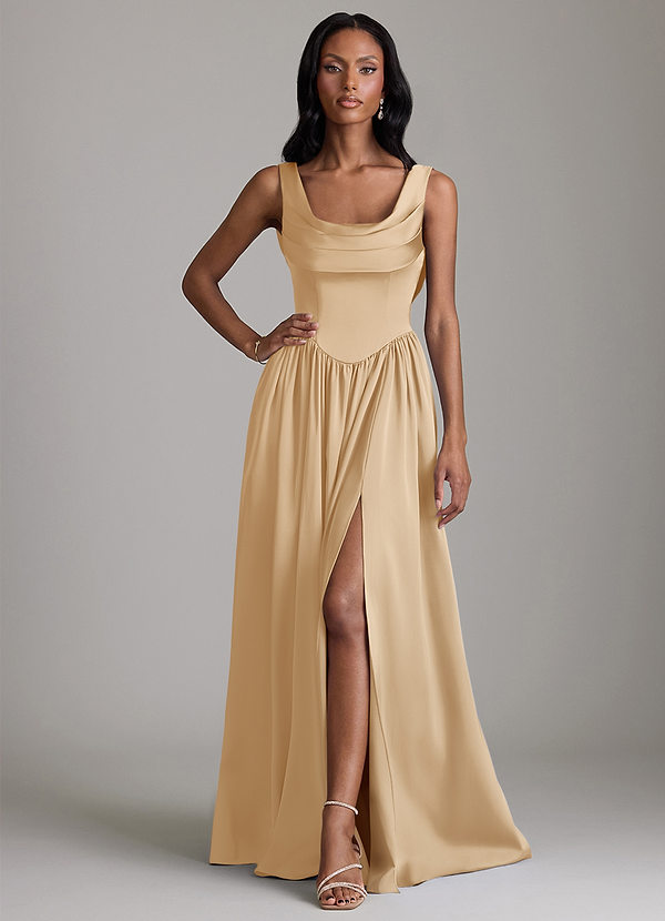 Azazie Novi Suknie dla druhen Linia A z kieszeniami Satyna elastyczna Do ziemi Sukienka image1