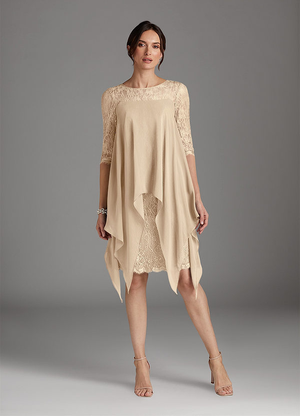 Azazie Flo Mother of the Brides Dresses Champagne A-Line Lace Chiffon Dress image1