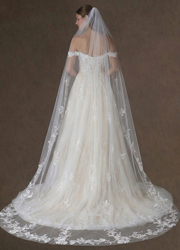 Floral Lace Rose Chapel Veil front
