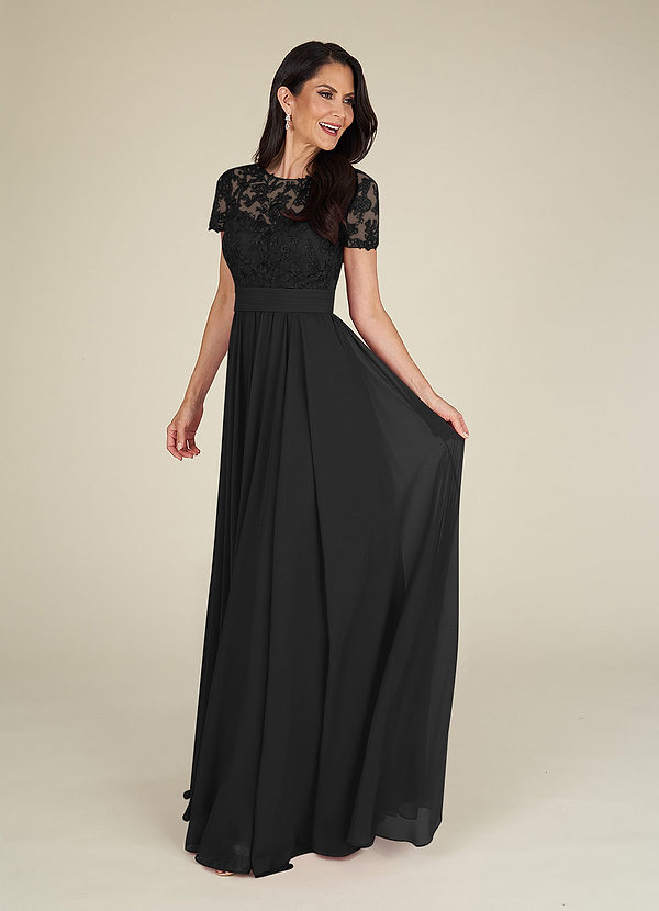 Azazie Annette Mother of the Brides Dresses Black A-Line Lace Chiffon Dress image1