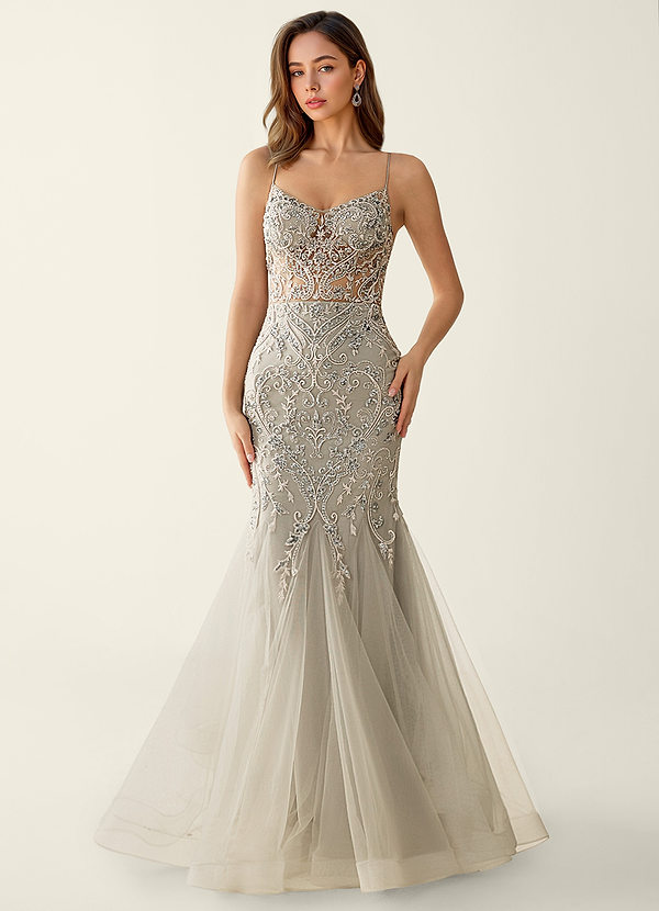Maeven Grigio Chiaro Abito da ballo in tulle con ricami in pizzo e paillettes image1
