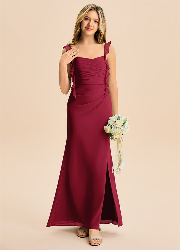 Azazie Jessamine Junior Burgundy Mermaid Sweetheart Neckline Chiffon Dress image1