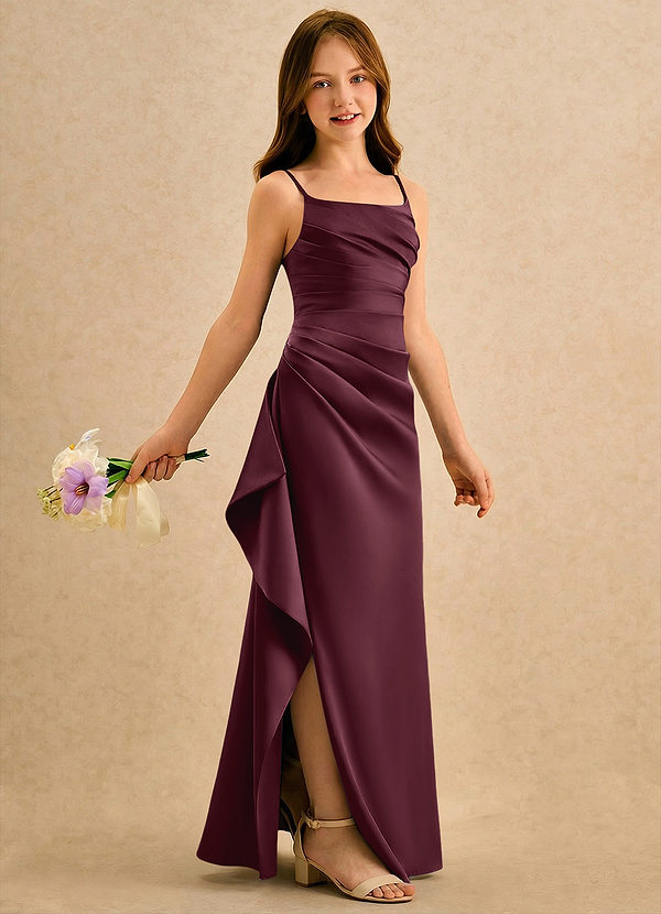 Azazie Cannoli Girls Formal Sukienki dla dziewczynek sypiących kwiaty Linia A Pofałdowany Matowy satynowy Długość podłogi Sukienka image1