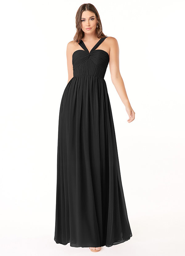 Azazie Dionne Bridesmaid Dresses Black A-Line Corset Chiffon Dress image1