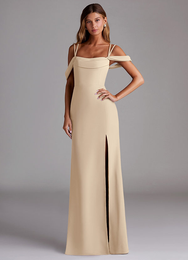 Azazie Callan Bridesmaid Dresses Champagne Mermaid Pleated Chiffon Convertible Dress image1