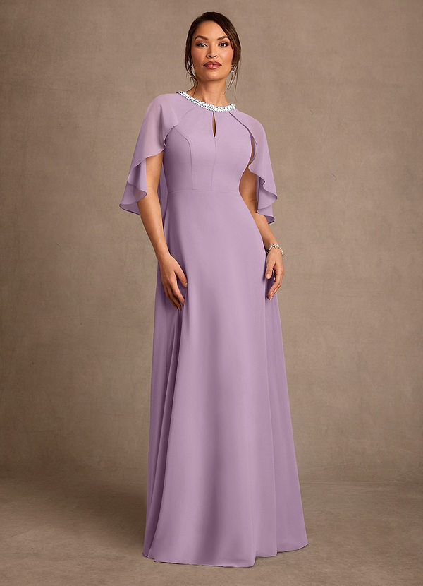 Azazie Winnifred 신부의 어머니 드레스 A라인 구슬 쉬폰 플로어 길이 드레스 image1