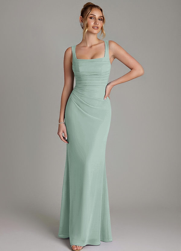 Azazie Agustina Bridesmaid Dresses Agave Mermaid Corset Chiffon Dress image1