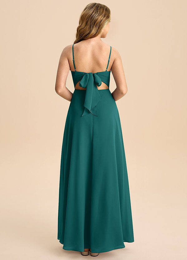 Azazie Shale Junior Peacock A-Line Bow Chiffon Dress image1