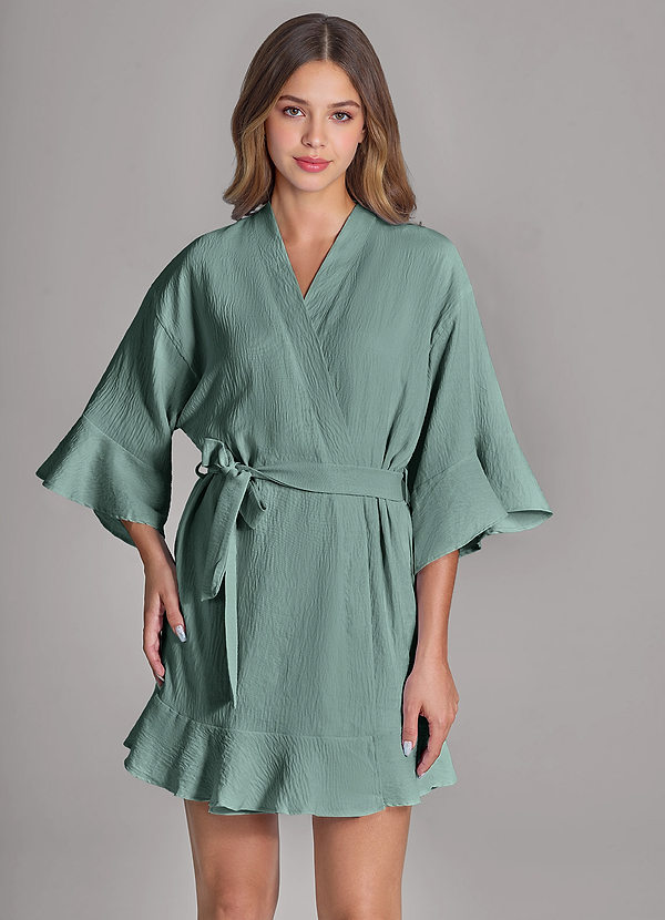 front Matching Color 2-Piece Ruffled Cloud-Soft Robe and Slip Set