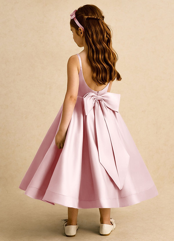 Azazie Babs Flower Girl Dresses Powder Pink Ball-Gown Pleated Matte Satin Dress image1