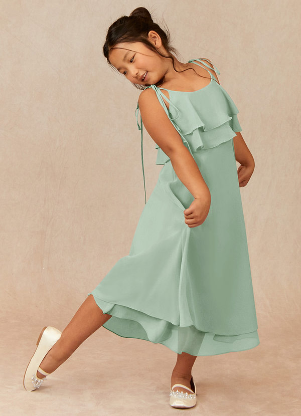 Azazie Temi Flower Girl Dresses Agave A-Line Spaghetti Strap Chiffon Dress image1