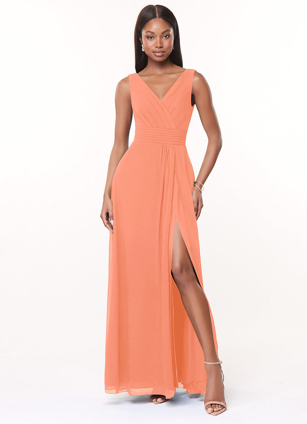 Azazie Karina Bridesmaid Dresses Sunset A-Line Pleated Chiffon Dress image1