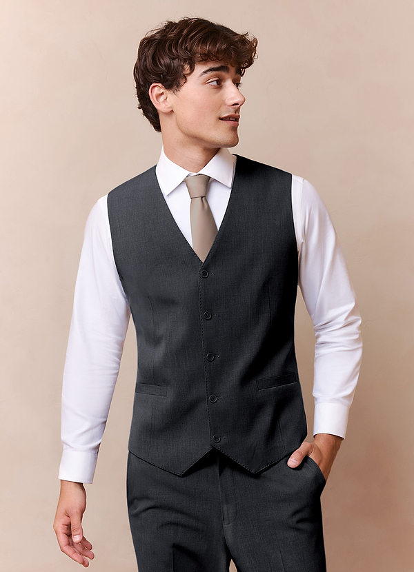 front Savile Charcoal Wool Blend Suit Vest