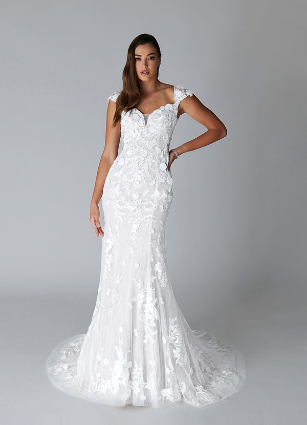 Azazie Salina Wedding Dresses Diamond White Mermaid Sweetheart Sequins Tulle Dress image1