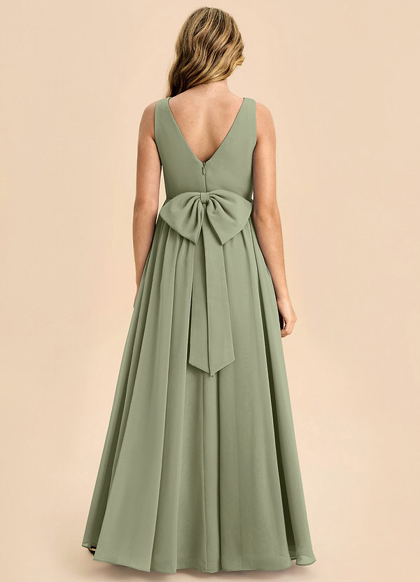 Azazie Hathaway Junior A라인 절하다 쉬폰 플로어 길이 주니어 신부 들러리 드레스 image1