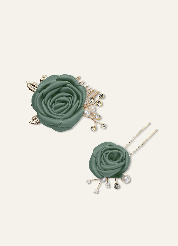 front Matching Color Matte Satin Rose Hairpin Set