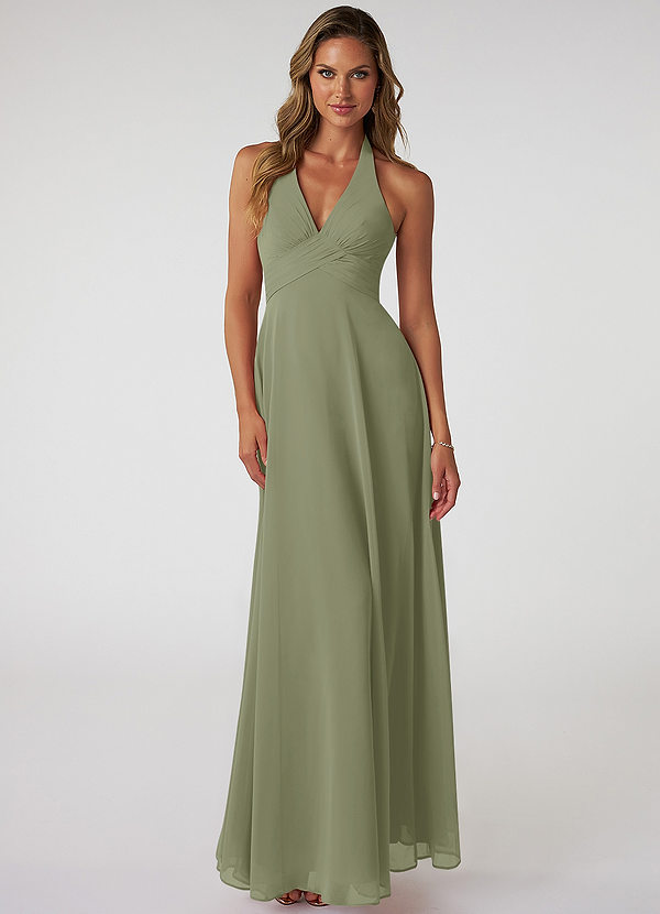 Azazie Tessie Bridesmaid Dresses Pistachio A-Line V-Neck Pleated Chiffon Dress image1